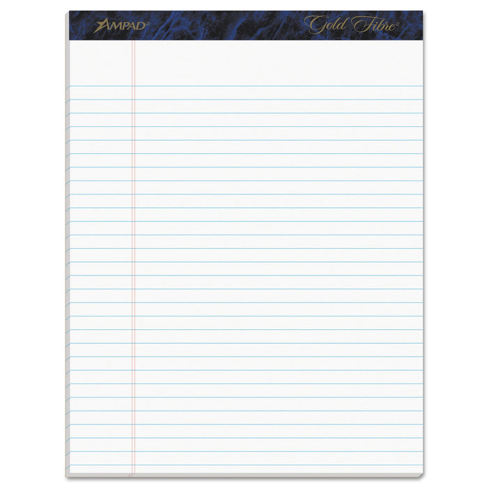 Ampad Gold Fibre Quality Writing Pads, Wide/Legal Rule, 50 White 8.5 x 11.75 Sheets, Dozen