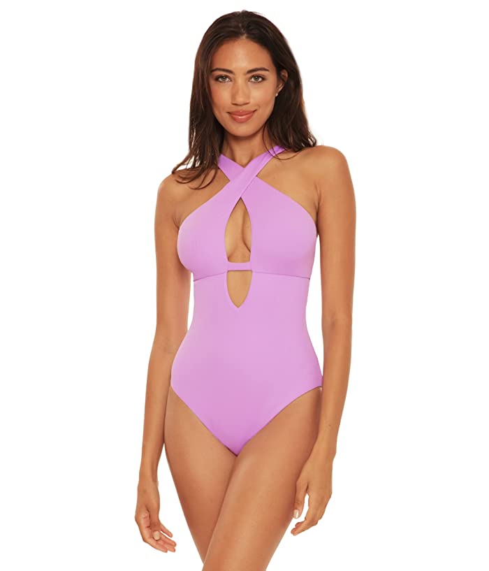 BECCA by Rebecca Virtue Fine Line Rib Tessa High Neck One-Piece, Size Small by Vanessa Jane