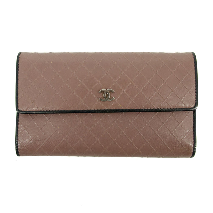 Chanel Matelasse Bicolor Long Trifold Embossed Wallet Pink #3173 by Bolt Boutique