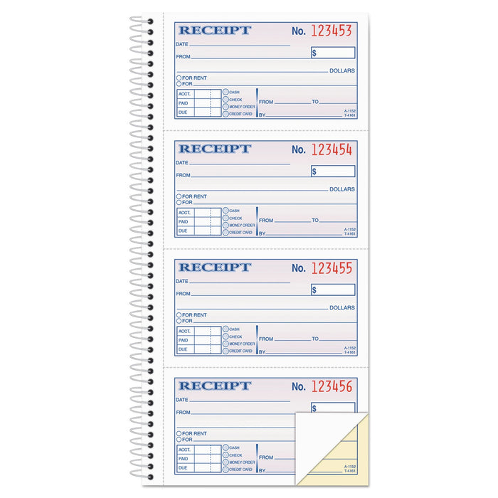 Adams Two-Part Rent Receipt Book, Two-Part Carbonless, 2.75 x 4.75, 4/Page, 200 Forms