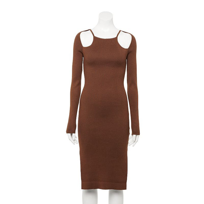 Almost Famous Juniors Cold Shoulder Ribbed Mini Dress, Size Small by Vanessa Jane