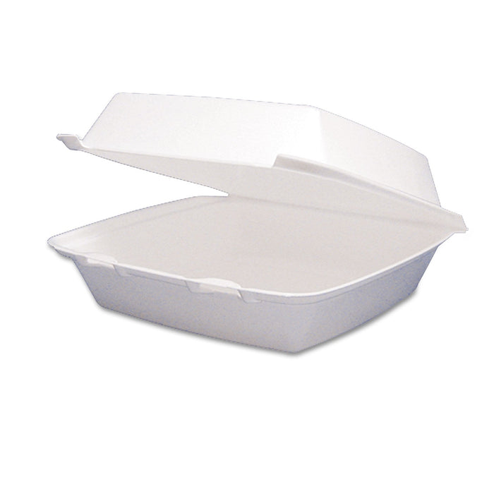 Dart Foam Hinged Lid Containers, 1-Compartment, 8.38 x 7.78 x 3.25, White, 200/Carton