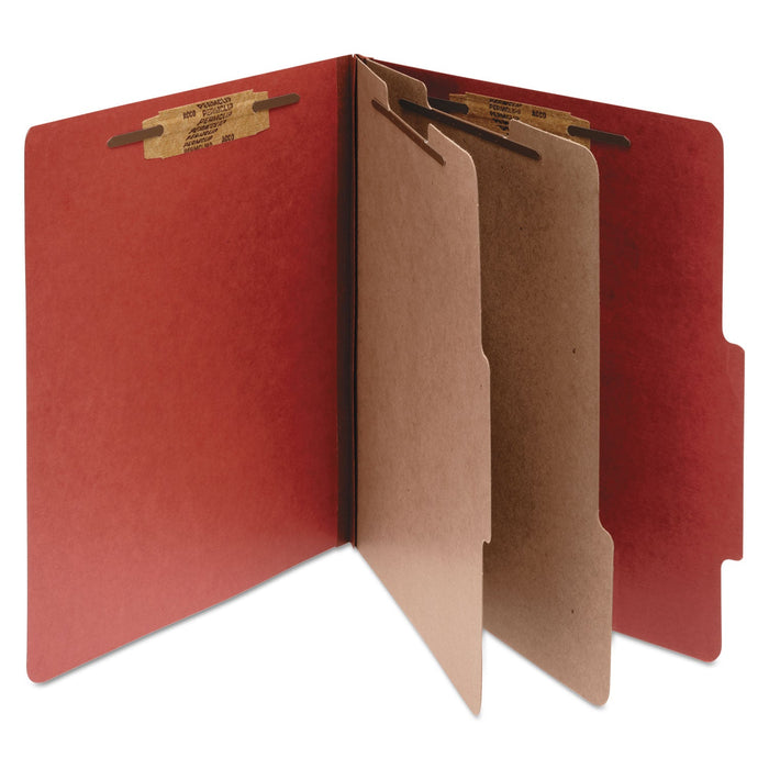ACCO Pressboard Classification Folders, 2 Dividers, Letter Size, Earth Red, 10/Box