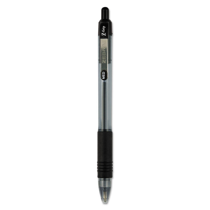 Zebra Z-Grip Ballpoint Pen, Retractable, Medium 1 mm, Black Ink, Clear Barrel, 24/Pack