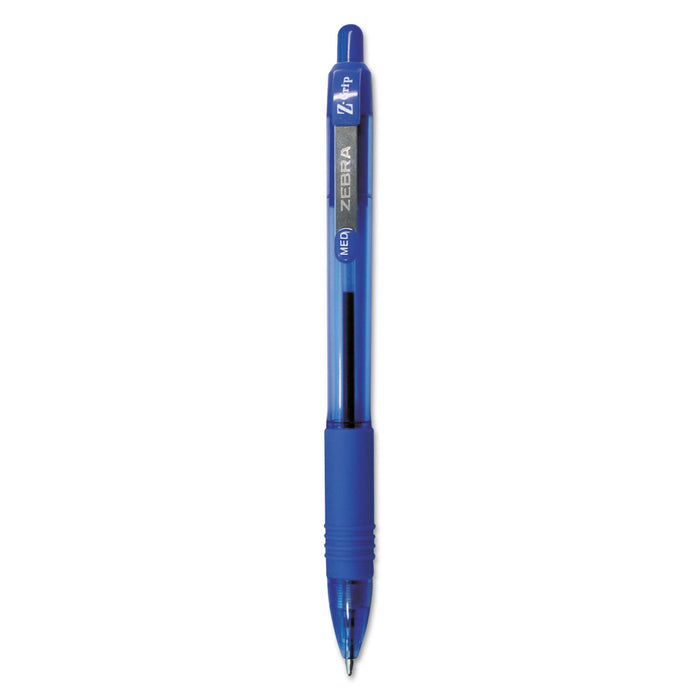 Zebra Z-Grip Ballpoint Pen, Retractable, Medium 1 mm, Blue Ink, Clear Barrel, 12/Pack