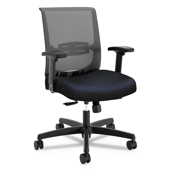 HON Convergence Mid-Back Task Chair, Synchro-Tilt and Seat Glide, Supports Up to 275 lb, Navy Seat, Black Back/Base