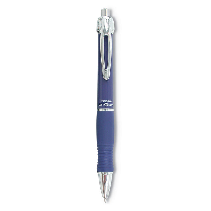 Zebra GR8 Gel Pen, Retractable, Medium 0.7 mm, Blue Ink, Blue/Silver Barrel, 12/Pack