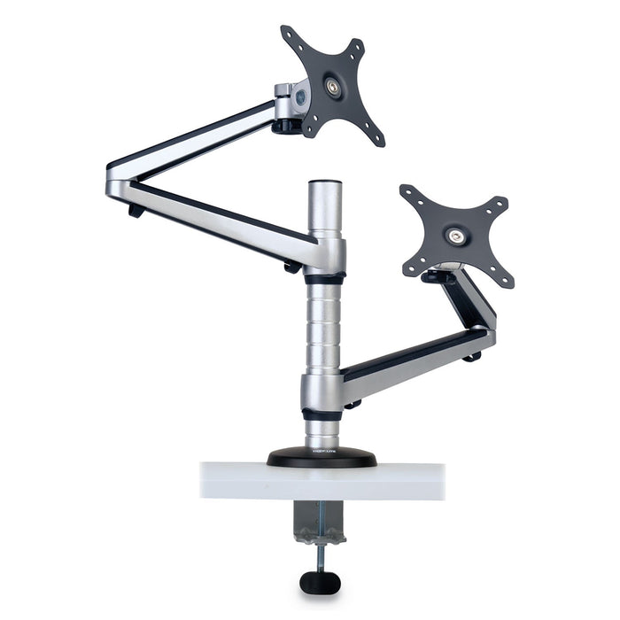 Tripp Lite Dual Monitor Mount for 13" to 27" Monitors, 360 deg Rotation, +80 deg/-90 deg Tilt, 180 deg Pan, Black/Silver, Supports 22 lb