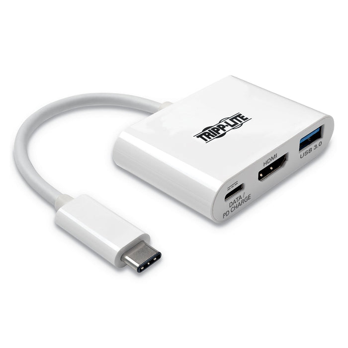 Tripp Lite USB 3.1 Gen 1 USB-C to HDMI 4K Adapter, USB-A/USB-C PD Charging Ports, 3", White