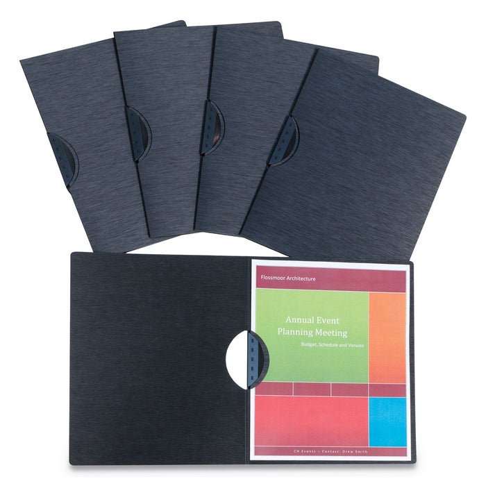 C-Line Modern Metallic Executive Style Report Cover, Swing Clip, 8.5 x 11, Black/Black, 5/Pack
