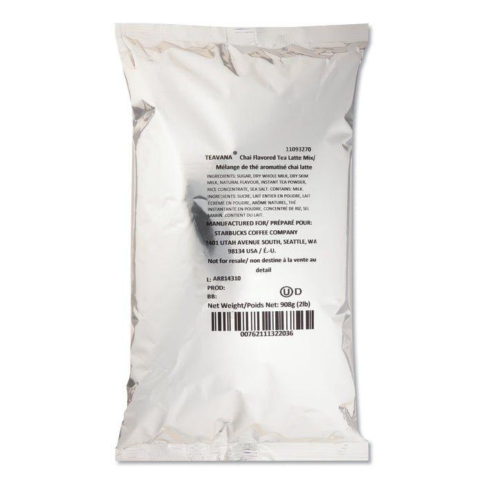 Starbucks Teavana Chai Tea Latte Mix, Chai Latte, 2 lb, Bag, 6/Carton