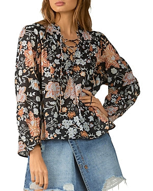 Elan Botanical Print Lace up Top by Vanessa Jane