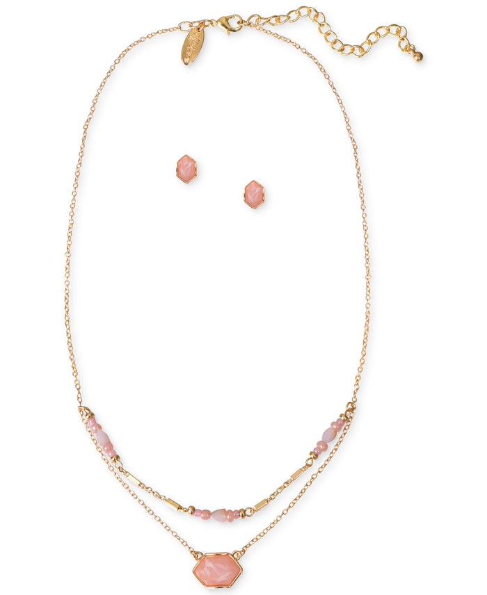 Style and Co Bead and Stone Double-Row Pendant Necklace and Stud Earrings Set by Vanessa Jane