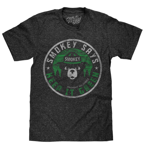 Smokey Says "Keep it Green, Prevent Wildfires" T-Shirt - Gray by Tee Luv