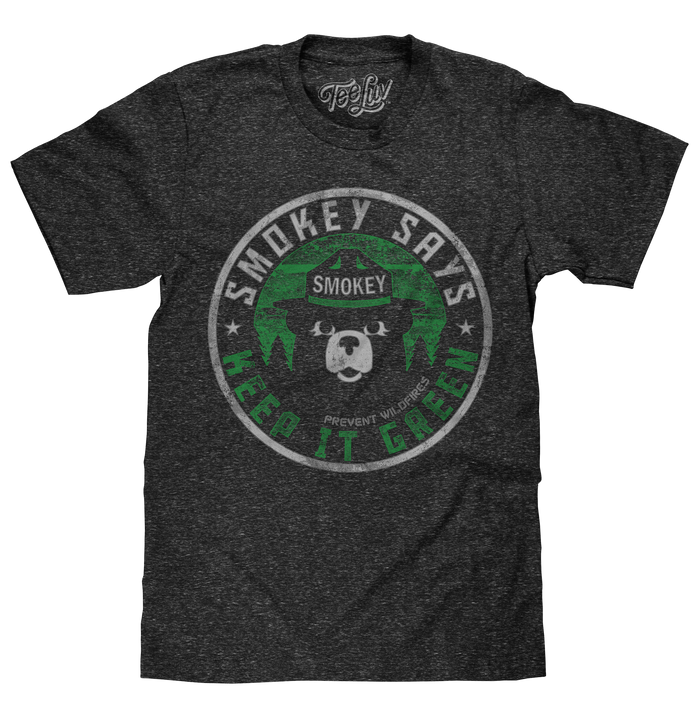 Smokey Says "Keep it Green, Prevent Wildfires" T-Shirt - Gray by Tee Luv