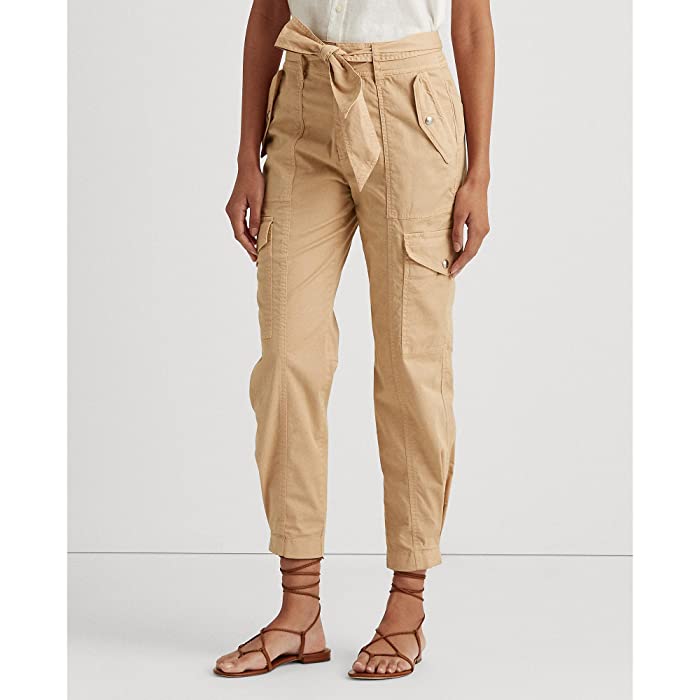Ralph Lauren Womens Pants Micro-Sanded Twill Cargo Self Belt Bow Tan Cotton by Vanessa Jane