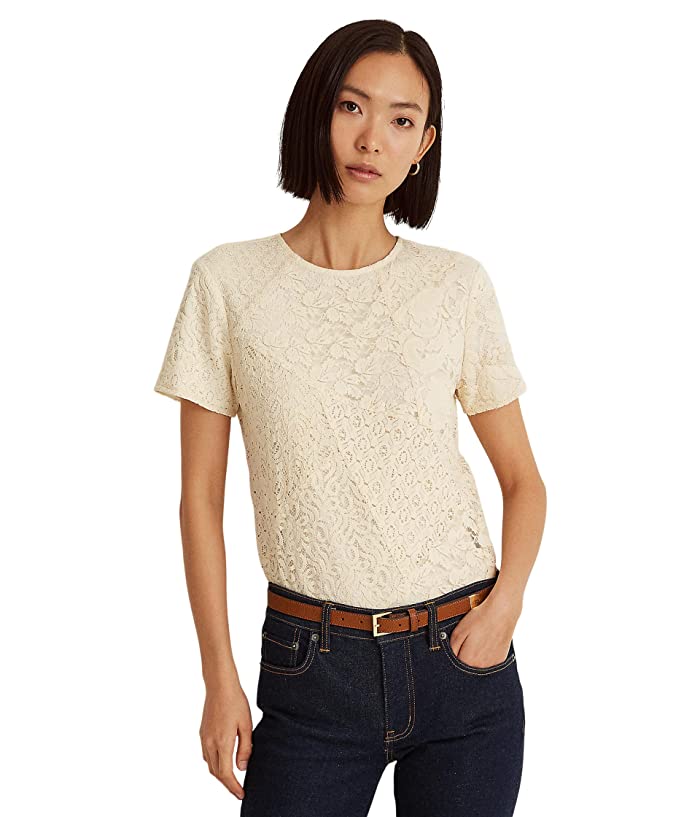 Lauren Ralph Lauren Womens Patchwork Lace Short-Sleeve Blouse, 10 Winter Cream by Vanessa Jane