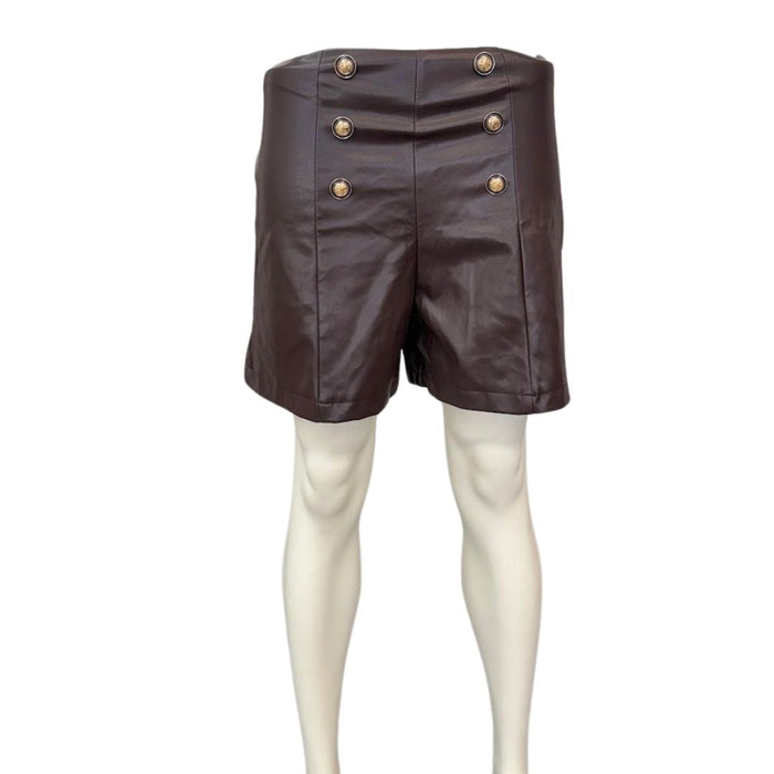 Fashion On Earth Faux Leather Brown Shorts-Small by Vanessa Jane