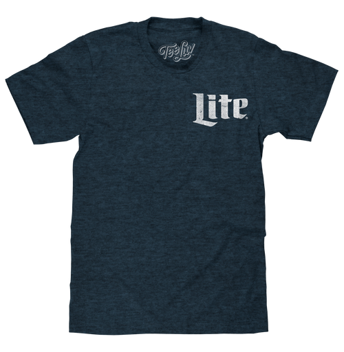 Miller Lite Beer Logo Front and Back Print T-Shirt - Denim Black Heather by Tee Luv