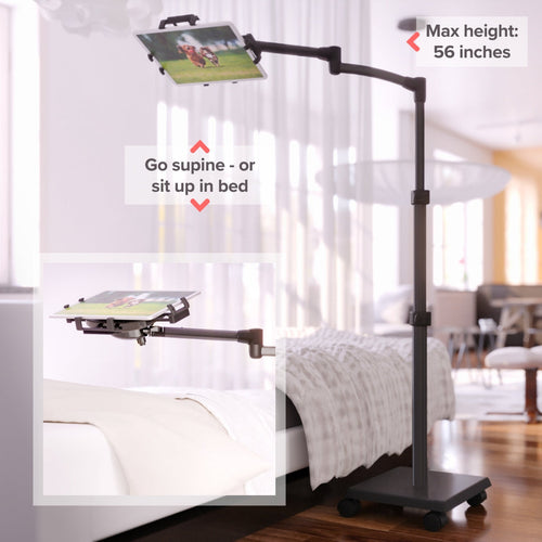 LEVO G2 Deluxe Tablet Floor Stand – Adjustable Height 30"–56", 5-Axis Arm, Universal Fit for iPad, Kindle, Samsung & More – Hands-Free Use in Bed, Sofa, Office – Gunmetal Grey by Levō