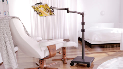 LEVO G2 Deluxe Tablet Floor Stand – Adjustable Height 30"–56", 5-Axis Arm, Universal Fit for iPad, Kindle, Samsung & More – Hands-Free Use in Bed, Sofa, Office – Gunmetal Grey by Levō