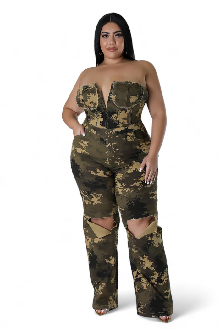 Curvy Camouflage Strapless Jumpsuit by The House of Stylez