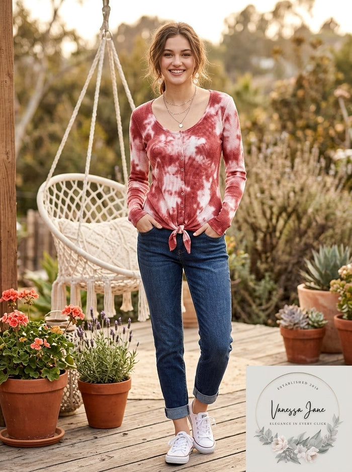 Ultra Flirt Juniors Tie-Dye Thermal Top by Vanessa Jane