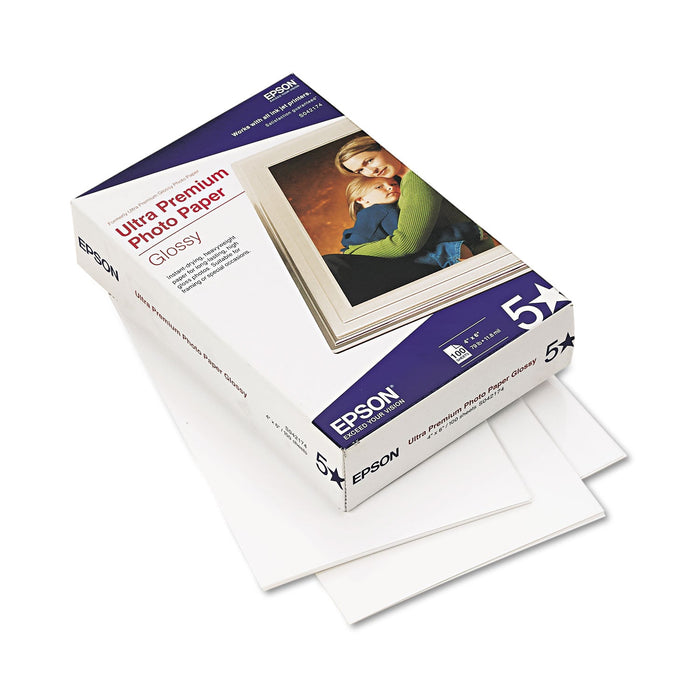 Epson Ultra Premium Glossy Photo Paper, 11.8 mil, 4 x 6, Glossy Bright White, 100/Pack