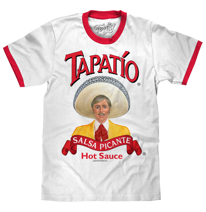 Tapatio Hot Sauce Ringer T-Shirt - White/Red by Tee Luv