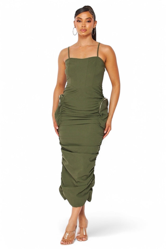 Erin Cargo Pocket Ruched Nylon Tank Dress by The House of Stylez