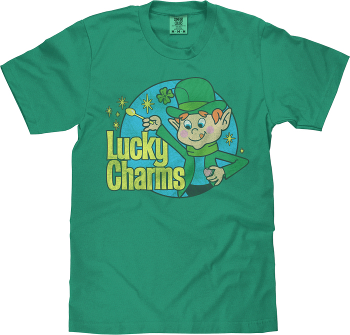 Tee Luv x Comfort Colors 70s Lucky Charms Cereal Leprechaun T-Shirt - Grass Green by Tee Luv