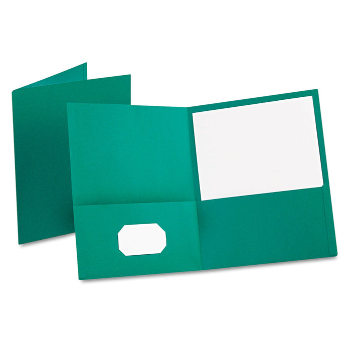Oxford Twin-Pocket Folder, Embossed Leather Grain Paper, 0.5" Capacity, 11 x 8.5, Teal, 25/Box