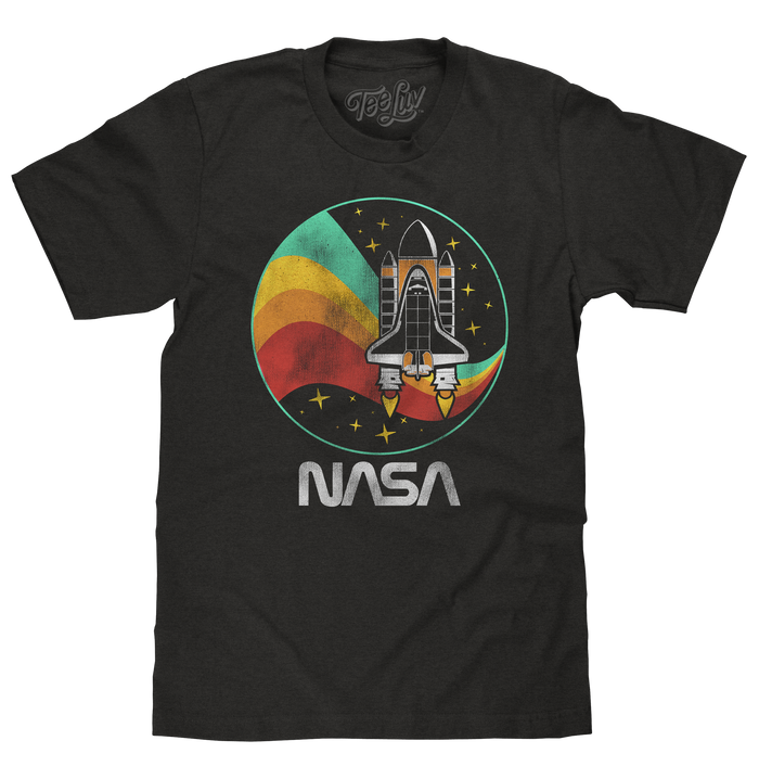 NASA Space Shuttle Worm Logo T-Shirt - Vintage Black by Tee Luv