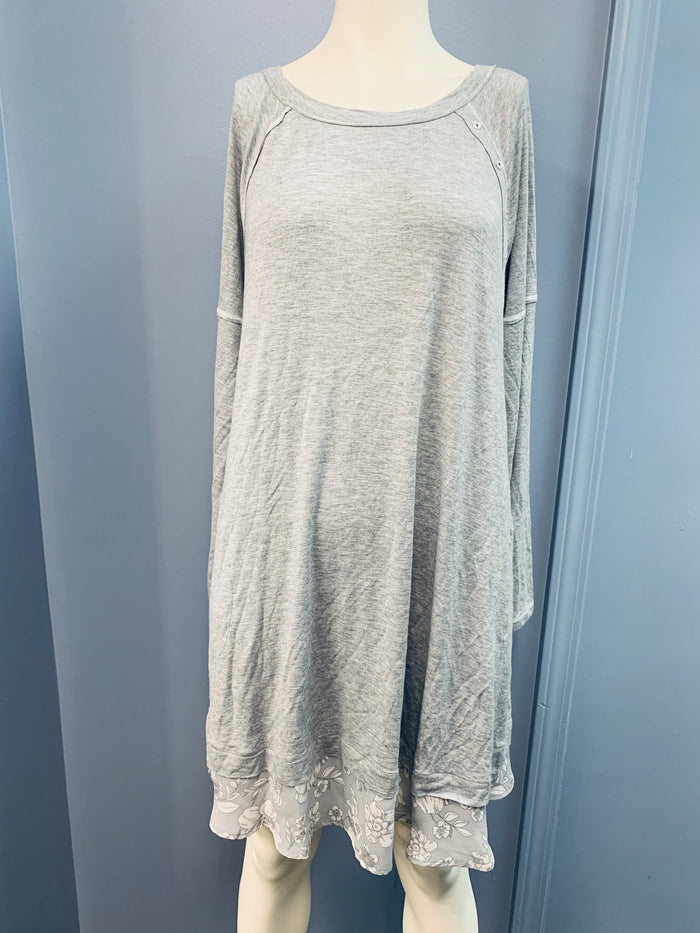 Layla Plus Size Printed Solid-Hem Sleepshirt,Grey Heather 2X by Vanessa Jane