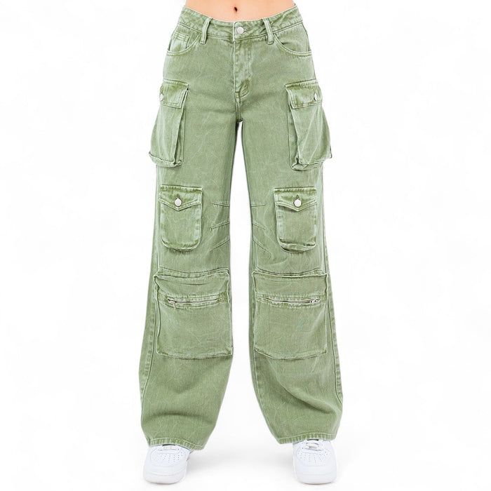 Multi Pockets Denim Wide Leg Cargo Pants-RJH30564 by The House of Stylez