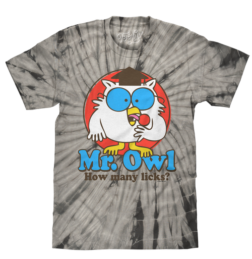 Tootsie Pop Mr. Owl How Many Licks Tie Dye T-Shirt - Black Tie Dye by Tee Luv