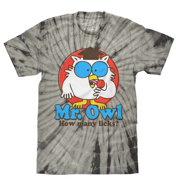 Tootsie Pop Mr. Owl How Many Licks Tie Dye T-Shirt - Black Tie Dye by Tee Luv