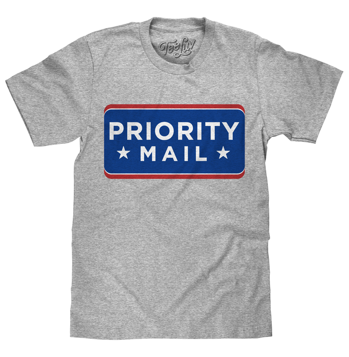United States Postal Service USPS Priority Mail T-Shirt - Athletic Heather Gray by Tee Luv