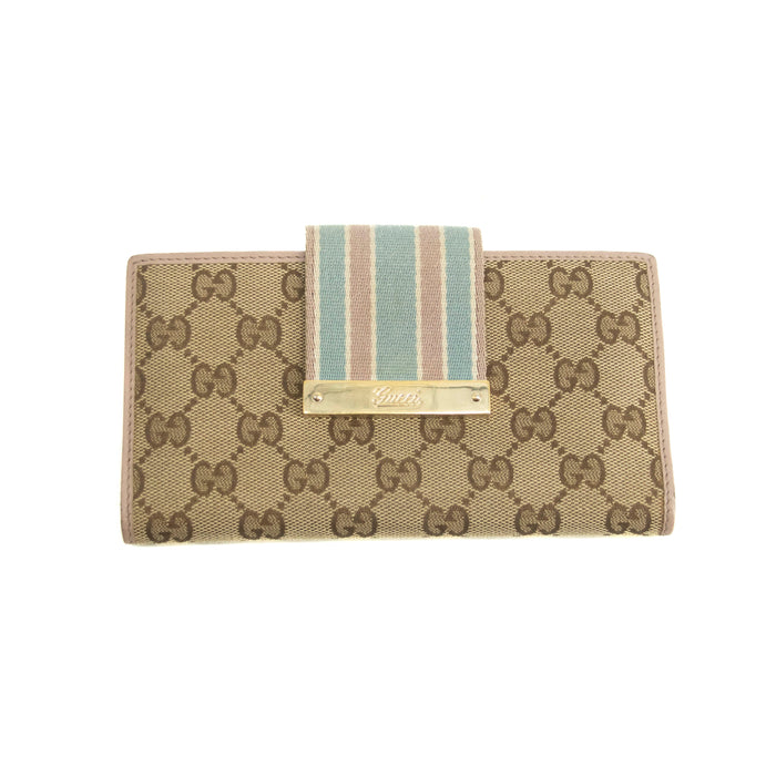 Gucci Beige & Pink GG Canvas French Flap Long Wallet #3920 by Bolt Boutique