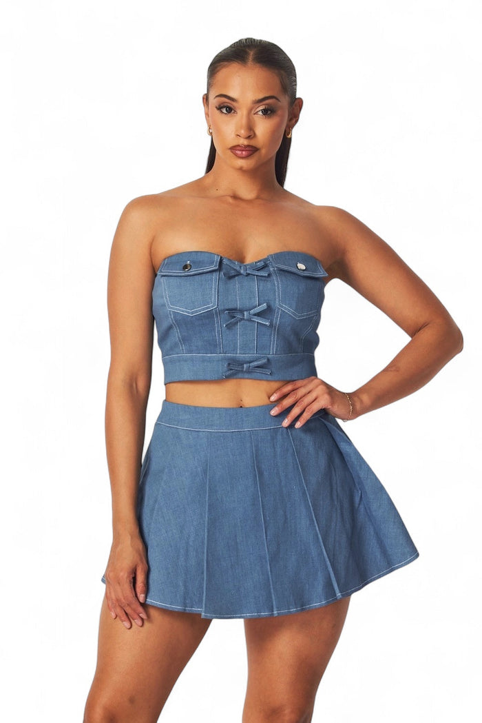 Giorgia Denim Top and Mini Skater Skort Set by The House of Stylez