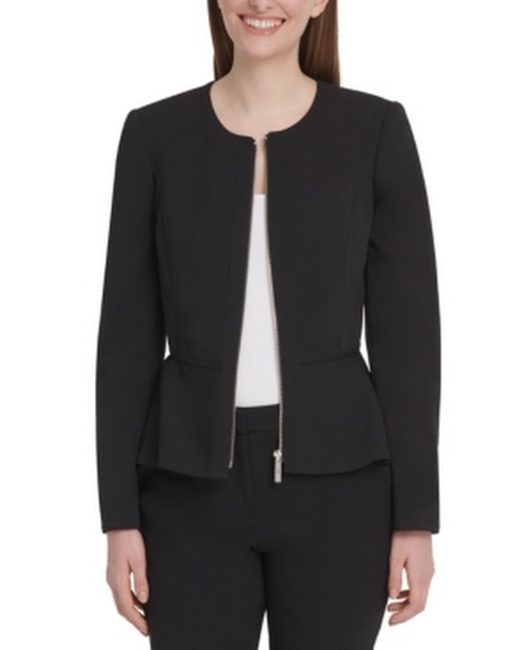 DKNY Womens Zippered Suit Separate Peplum Jacket, Black, Size 8 by Vanessa Jane