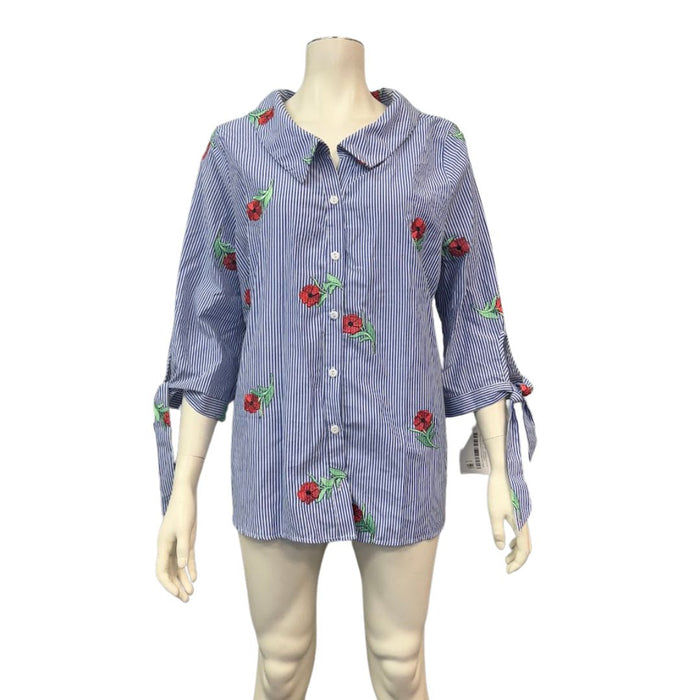 Monteau Womens Trendy Plus Size Embroidered Button up Shirt, Size 2X by Vanessa Jane