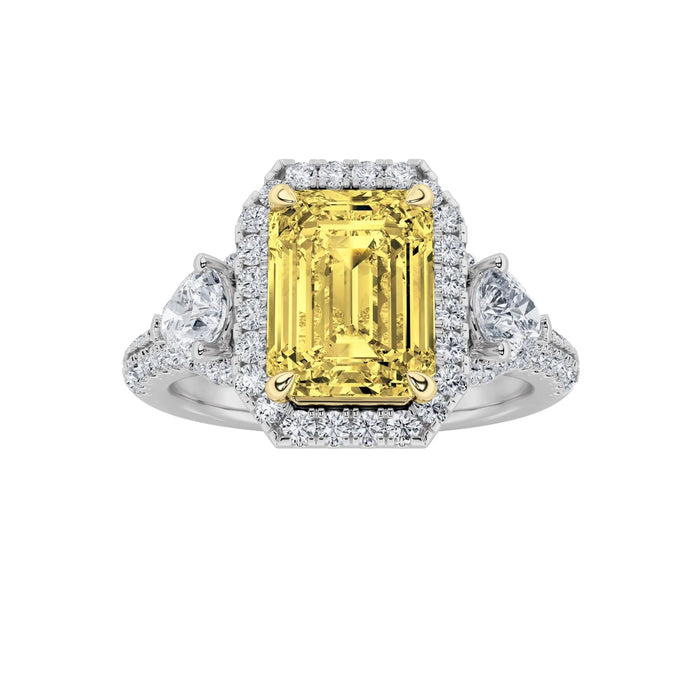 3Cttw Radiant Shaped Yellow Lab Grown Diamond (F/VS) Accented Three Stone Engagement Ring 14K Gold by Fine Color Jewels