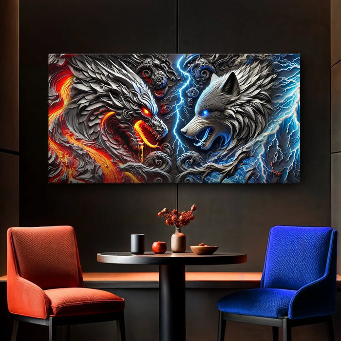 3D Dragon and Wolf Wall Art IV by Tailored Canvases