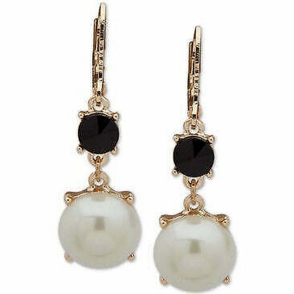 Anne Klein Gold-Tone Stone & Imitation Pearl Drop Earrings ? Pearl by Vanessa Jane