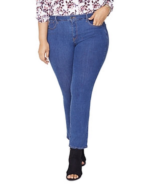 NYDJ Marilyn Straight Batik Blue Denim Jeans Womens Size 24W Stretch by Vanessa Jane