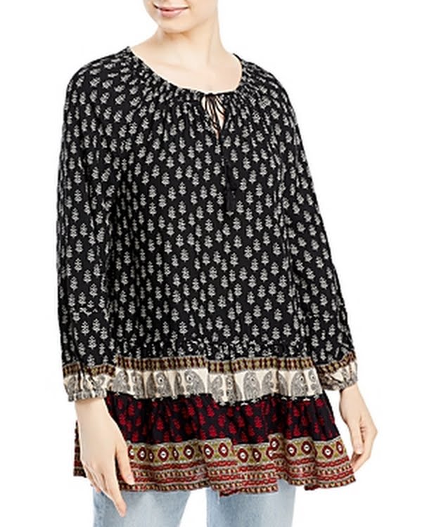 Beach Lunch Lounge Womens Printed Smocked Blouse Black, Size Medium by Vanessa Jane