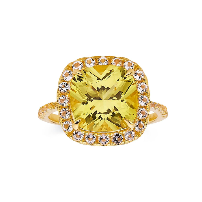 4.00 Ct Cushion Yellow Sapphire Prong 18k Yellow Gold Over Silver Halo Statement Ring by Fine Color Jewels