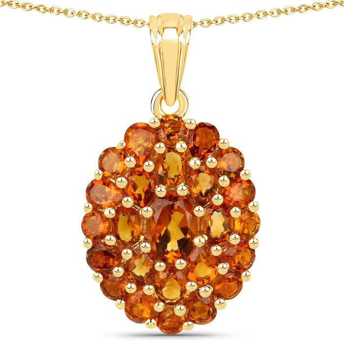 4.08 Ct Yellow Citrine Prong 18K Gold Plated Silver Cluster Pendant Necklace by Fine Color Jewels