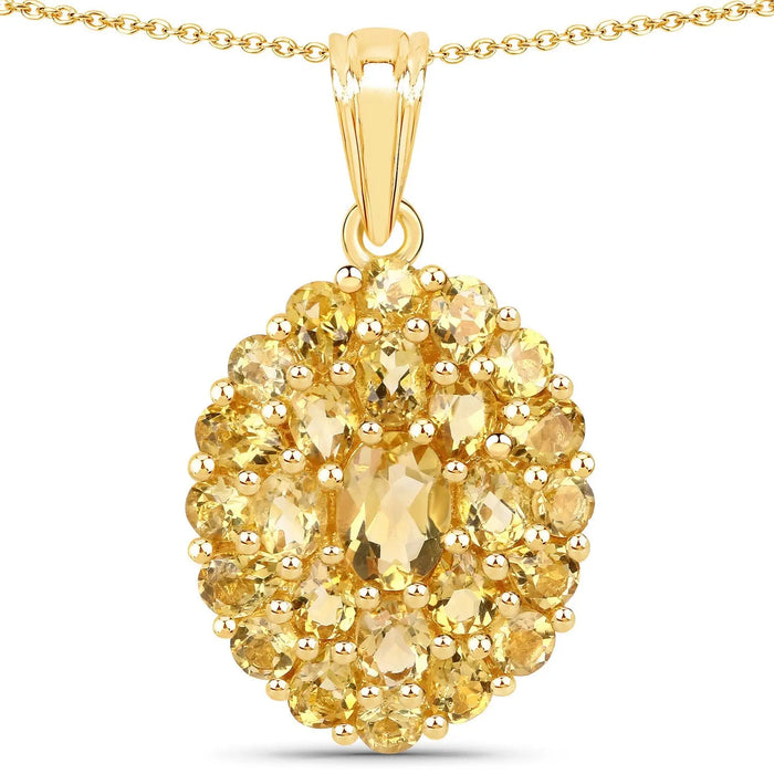 4.16 Ct Yellow Citrine Prong 18K Gold Plated Silver Cluster Pendant Necklace by Fine Color Jewels